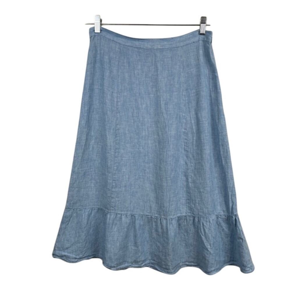 Wilfred by Aritzia women's blue linen midi skirt.